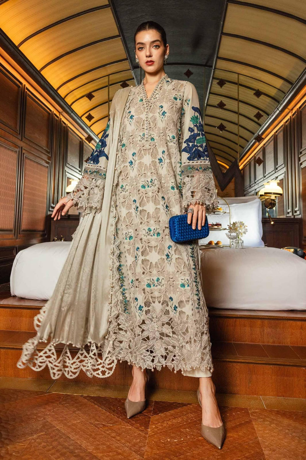 Dhanak-3PC Embroidered Shirt with Dhanak Embroidered Dupatta - 663