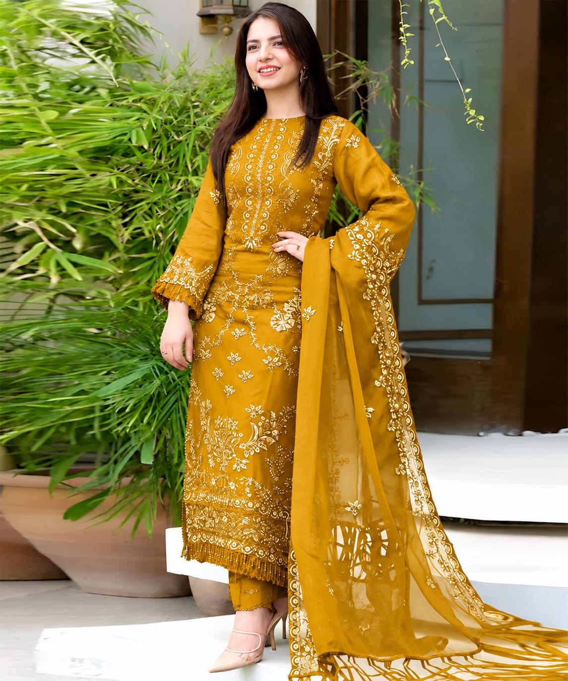 Dhanak Embroidered 3PC Suit – Premium Festive Collection AJS-2127