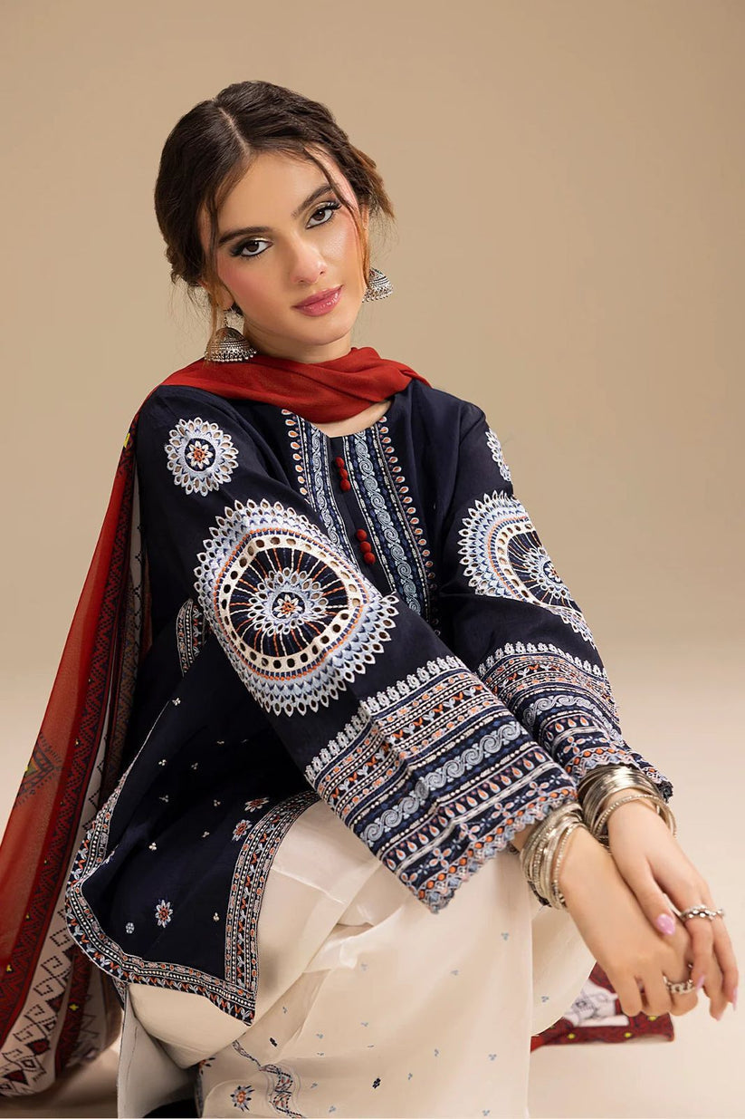 Lawn 3PC Embroidered Shirt with Organza Embroidered Dupatta- H-6135