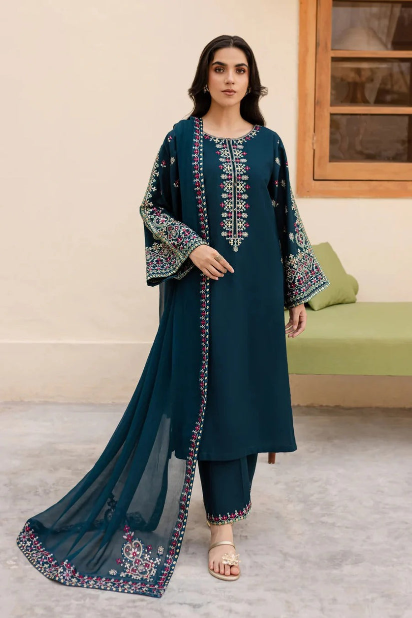 Linen 3PC Embroidered Suit H-6136