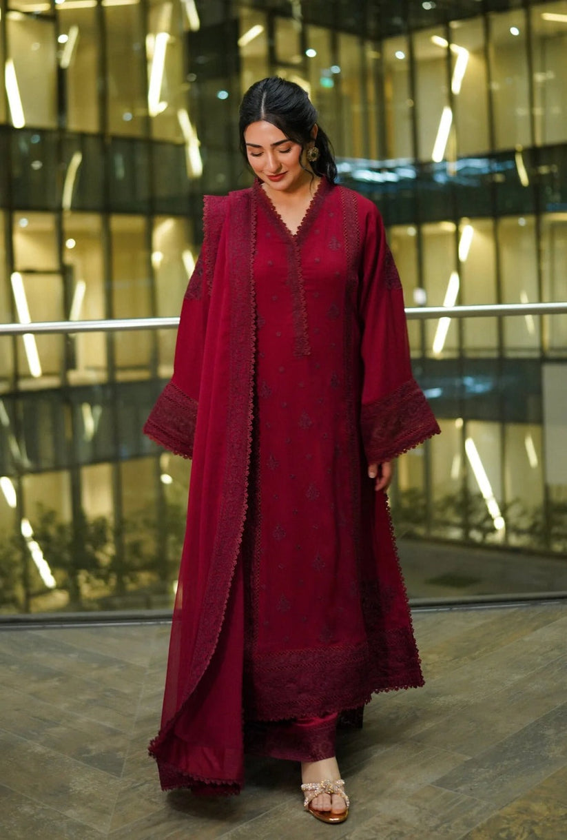 Linen 3PC Embroidered Suit H-6141