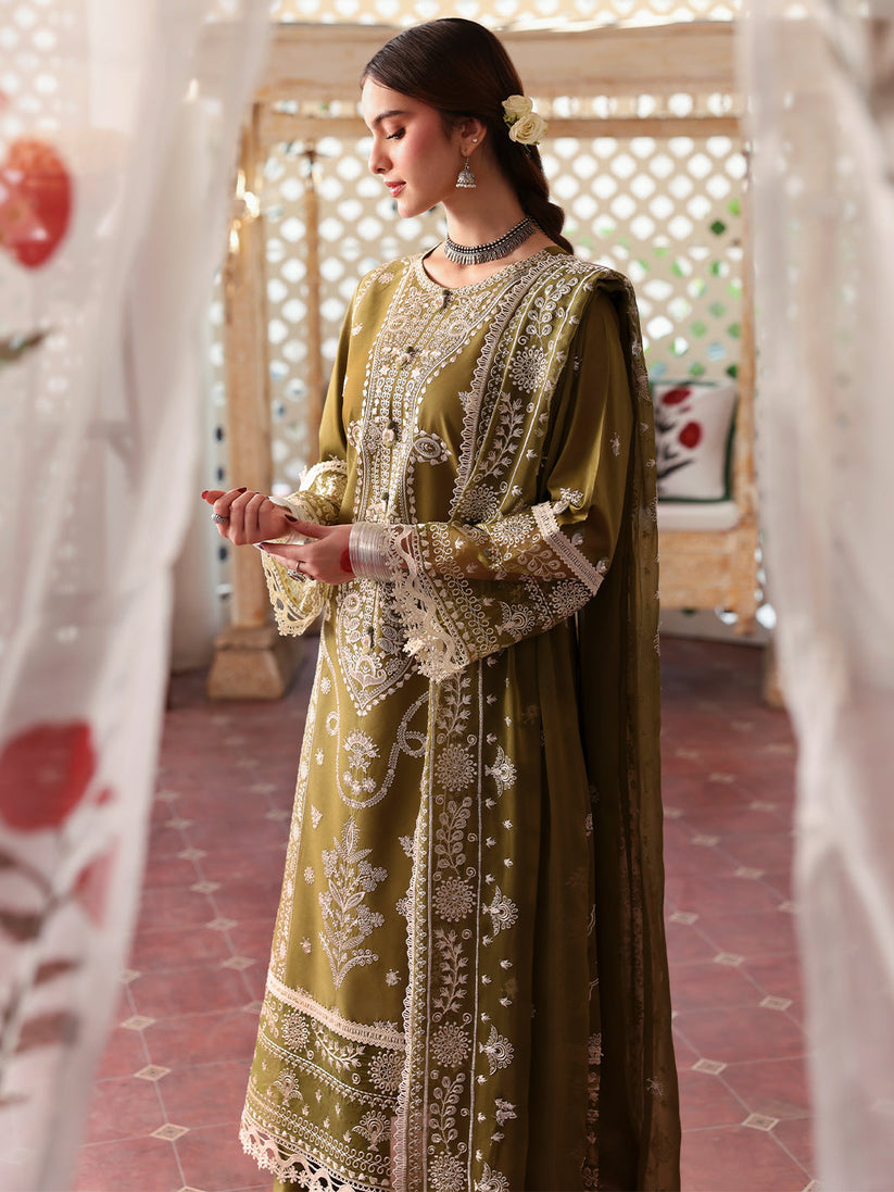 Linen-3PC Embroidered Shirt With Organza Embroidered Dupatta-5211