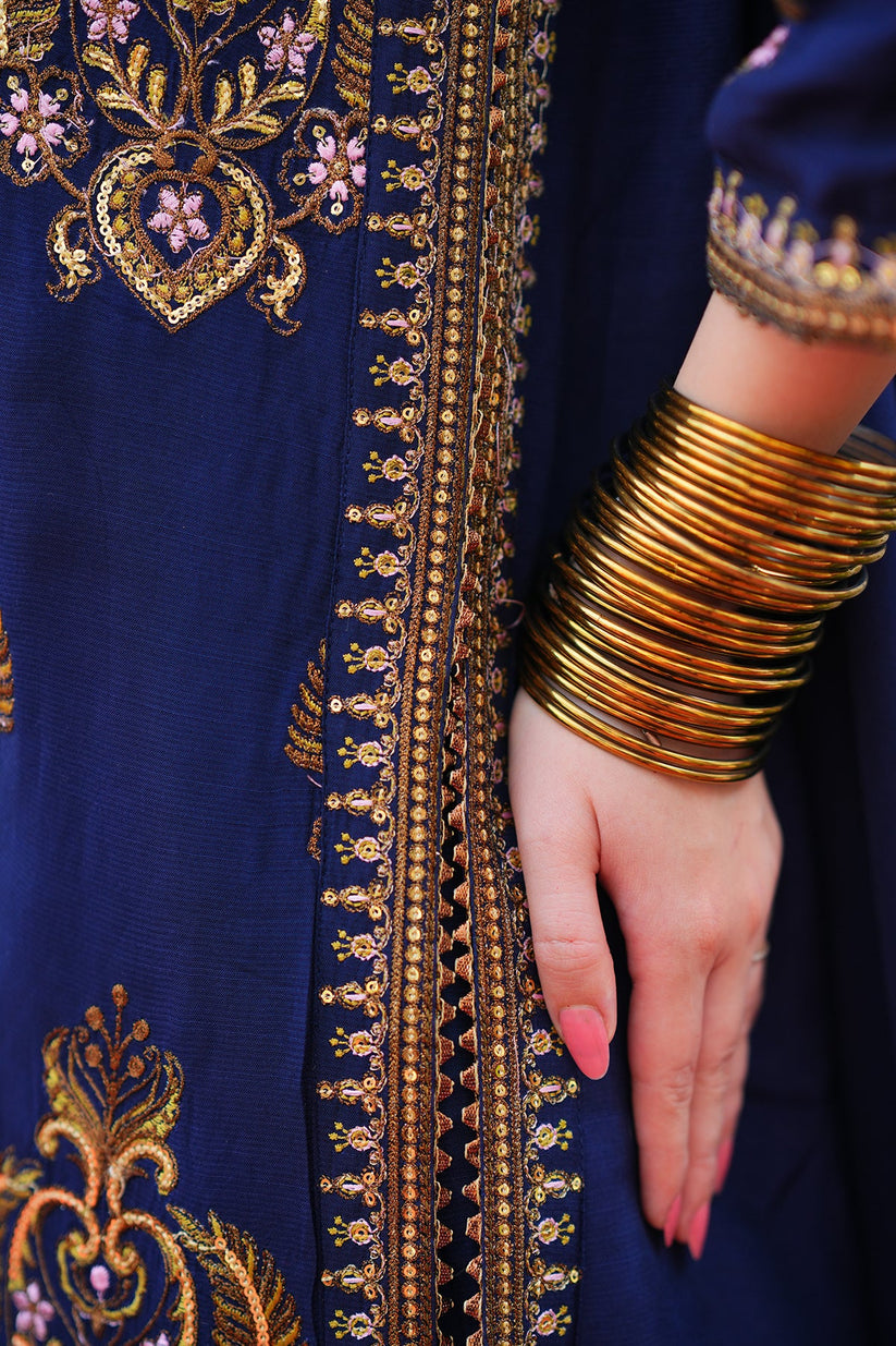 Navy Blue Embroidered 3PC Suit – Premium Festive Collection AJS-1029