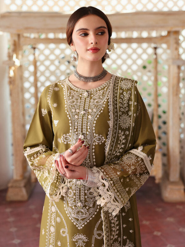 Linen-3PC Embroidered Shirt With Organza Embroidered Dupatta-5211