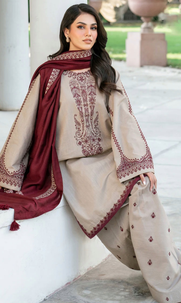 3PC UNSTITCHED DHANAK EMBROIDERED SHIRT WITH DHANAK EMBROIDERED DUPATTA AJ-S0192