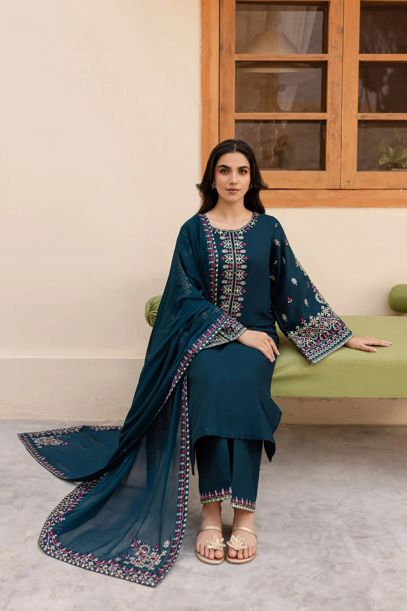 Linen 3PC Embroidered Suit H-6136