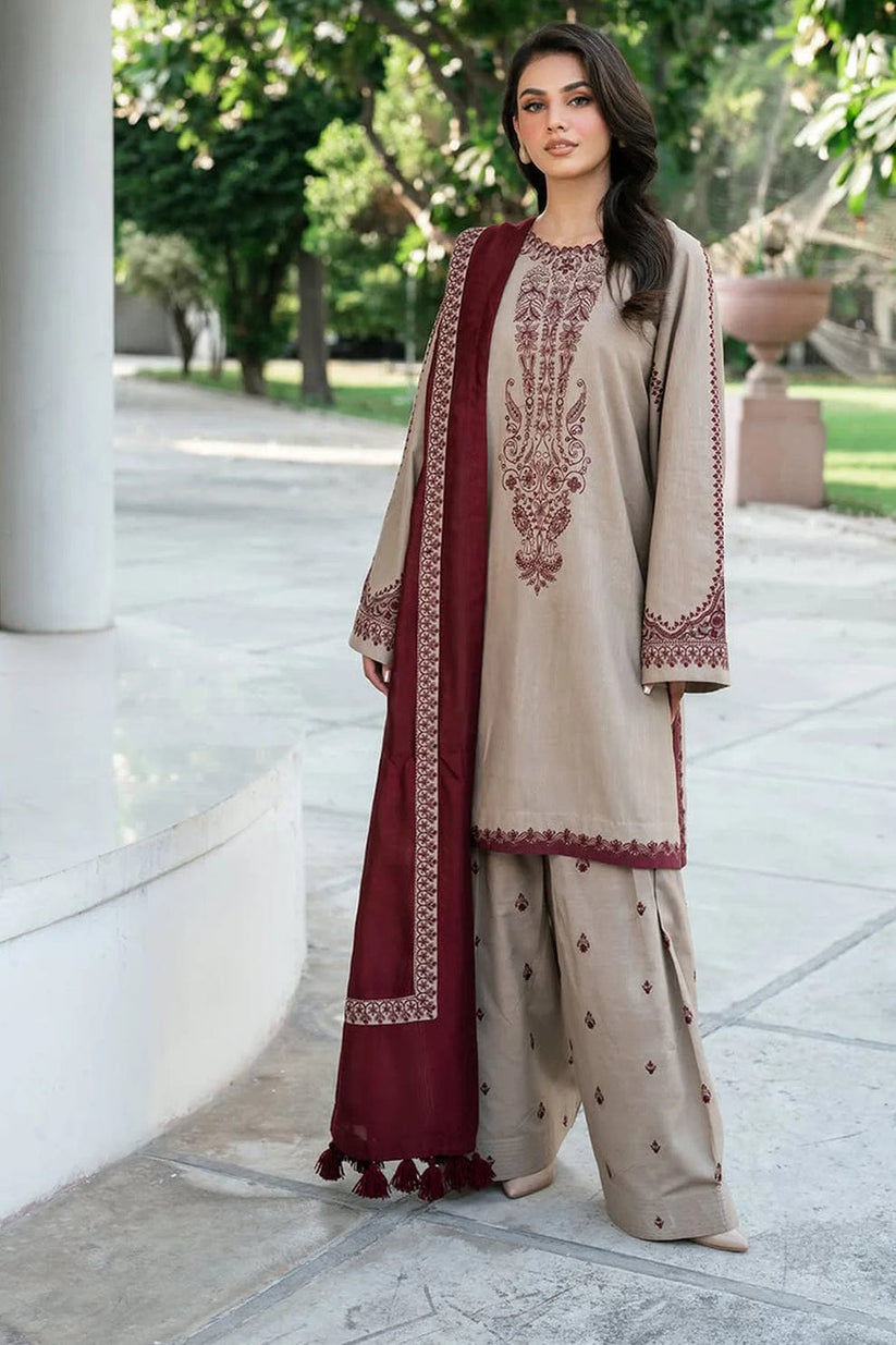 Linen 3PC Embroidered Suit H-6139