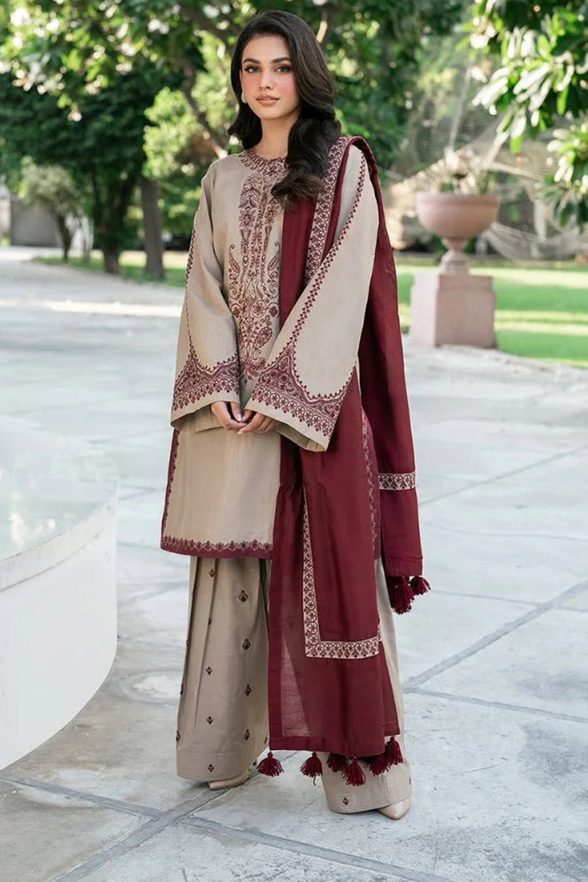 3PC UNSTITCHED DHANAK EMBROIDERED SHIRT WITH DHANAK EMBROIDERED DUPATTA AJ-S0192