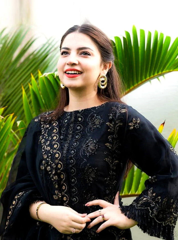 Dhanak Black Embroidered 3PC Suit – Premium Festive Collection AJS-2124