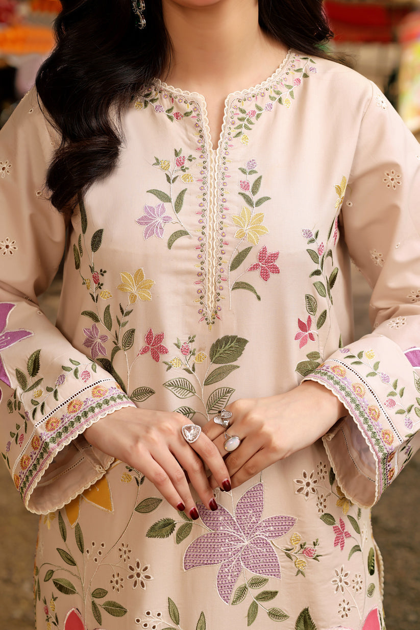 Linen 3PC Chikankari Embroidered Shirt With Digital Printed Jacquard Dupatta-5245