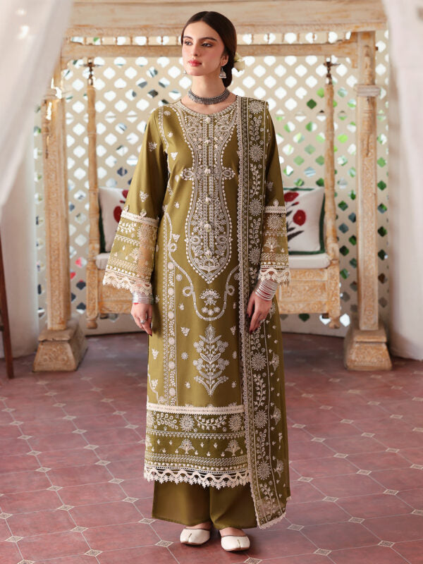 Linen-3PC Embroidered Shirt With Organza Embroidered Dupatta-5211