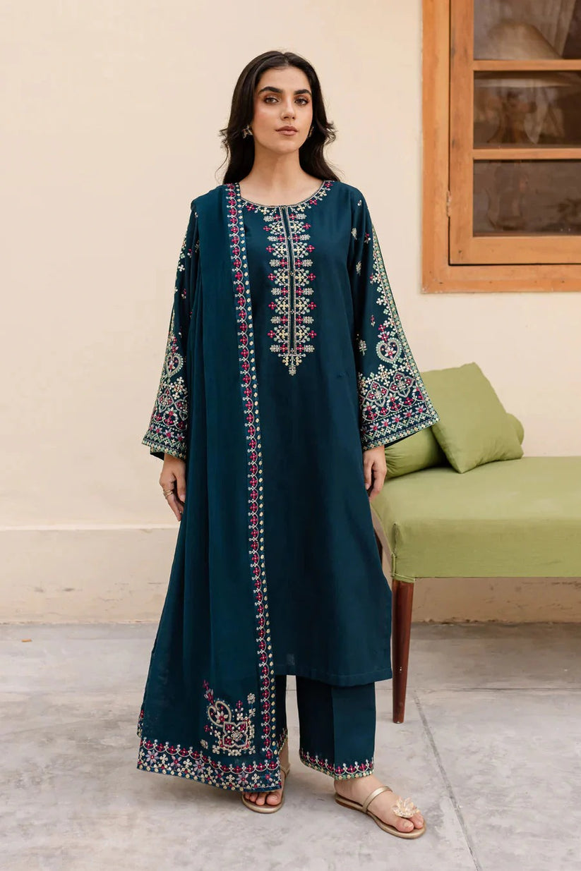 Linen 3PC Embroidered Suit H-6136
