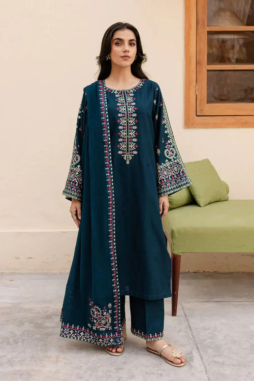 Linen 3PC Embroidered Suit H-6136
