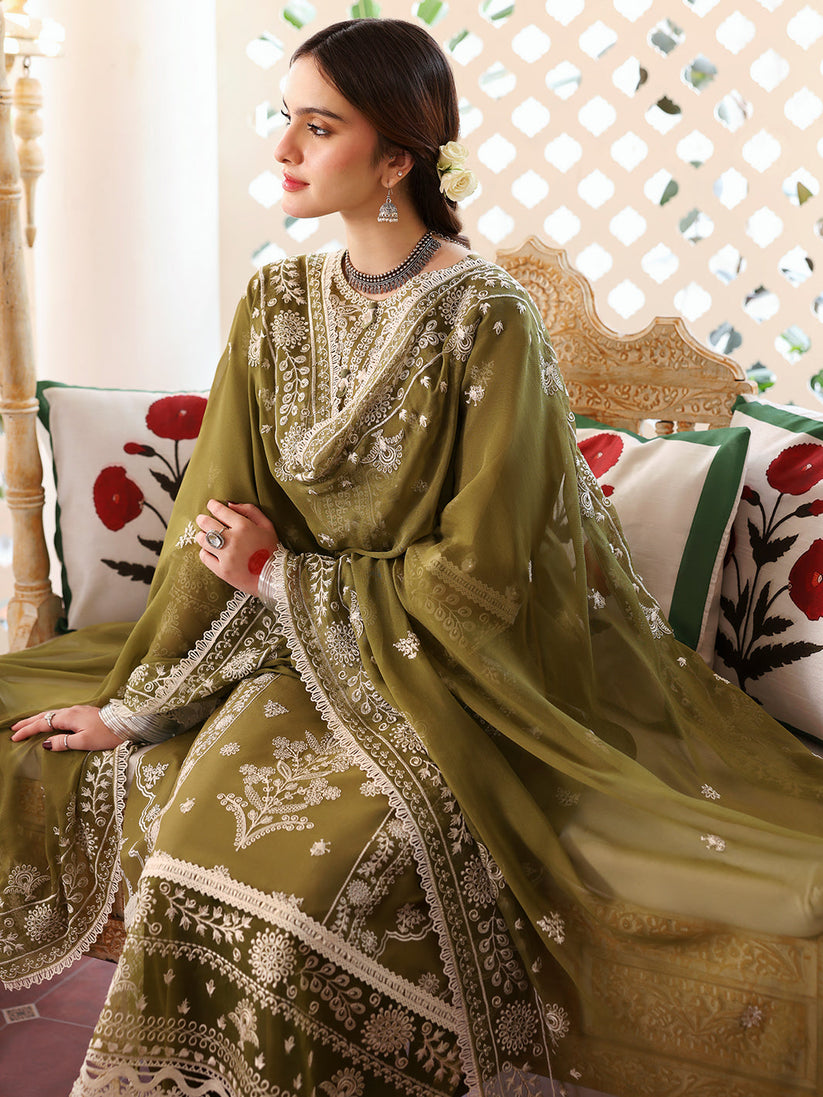 Linen-3PC Embroidered Shirt With Organza Embroidered Dupatta-5211