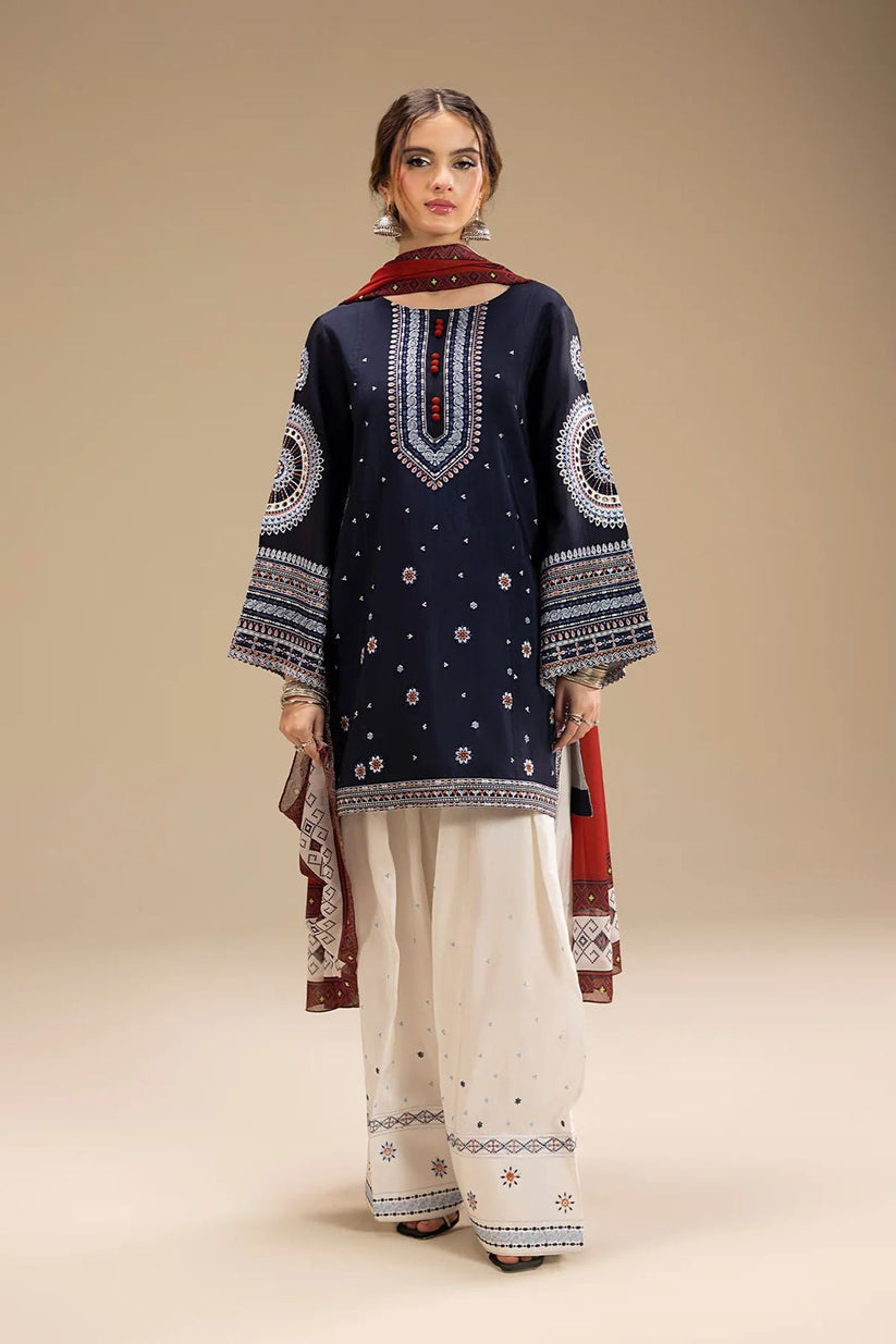 Lawn 3PC Embroidered Shirt with Organza Embroidered Dupatta- H-6135